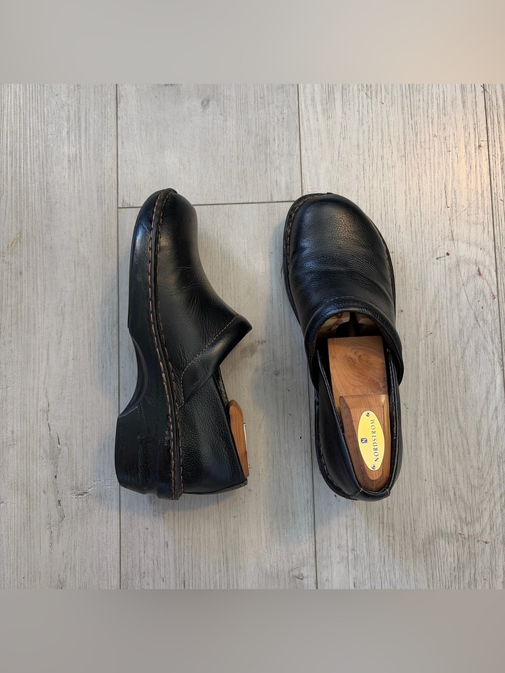 Black Leather Slip-On Clogs